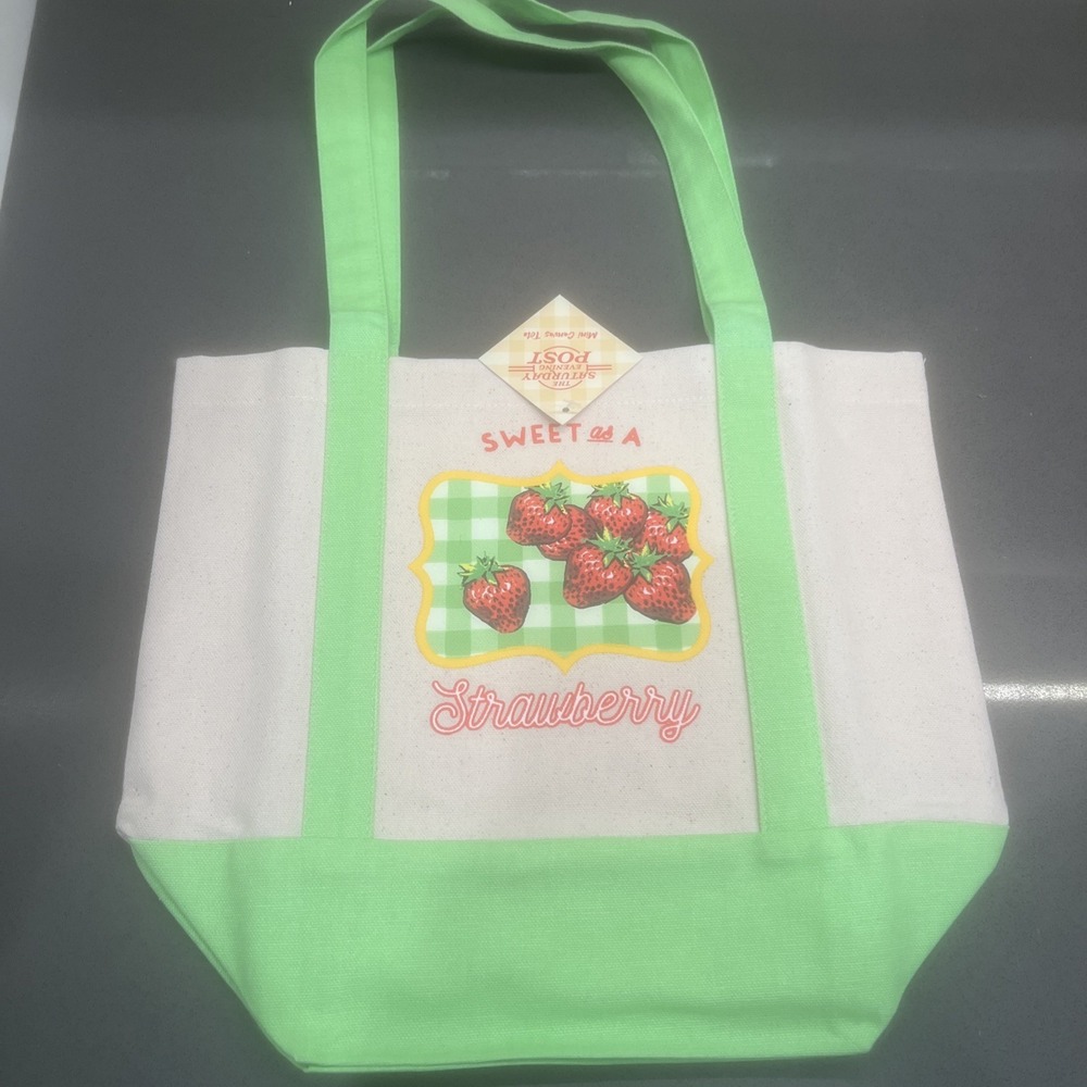 NEW-The Saturday Evening Post Mini Tote Bag "Sweet As A Strawberry" 100% Cotton